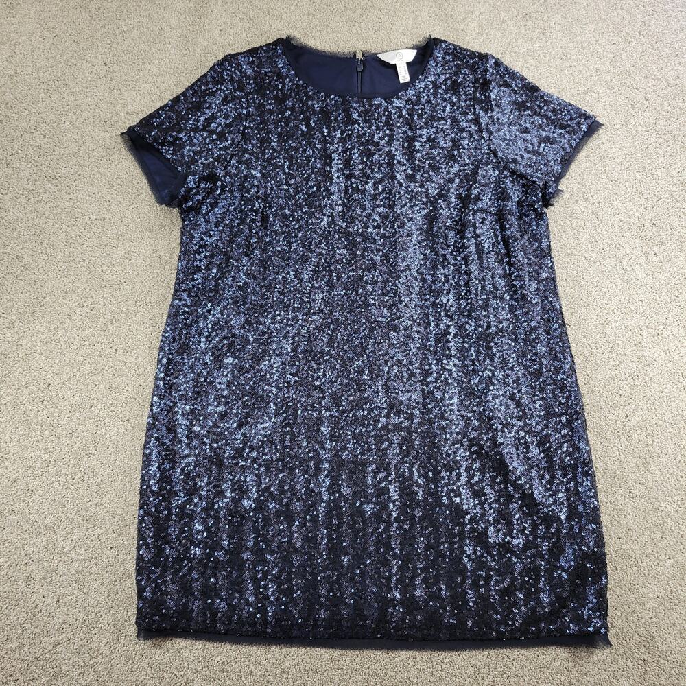 Addition Elle Sequin T-shirt Dress Womens 16 Blue Crew Neck Back Zip